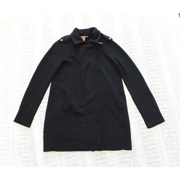 Tory Burch 100% Merino Wool Women Black Jacket Size Large Full zip long sleeve - Picture 1 of 8